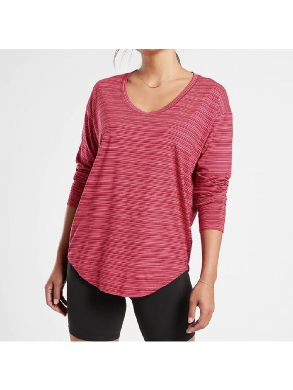 Athleta Stripe Long Sleeve Top Pink cloudlight Stratus knit shirt size 3x plus